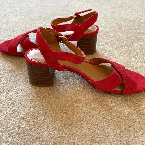 J.Crew Factory Red Strappy Sandals With Imitation Wood Heel Size 8 - Picture 2 of 8